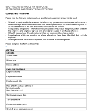 Southwark Settlement Request Form